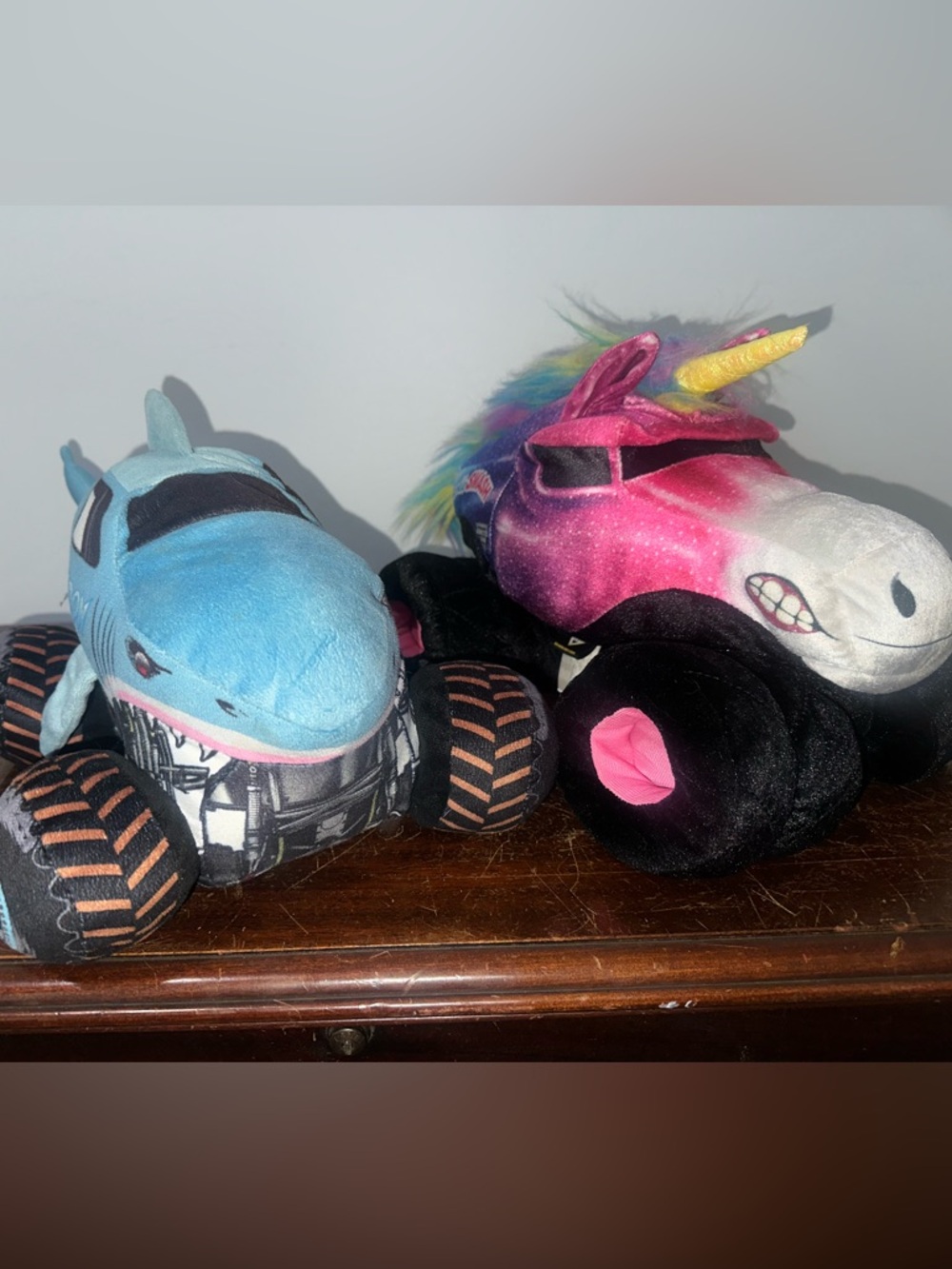 Monster Jam official merch plush Megladon and Sparkle Smash